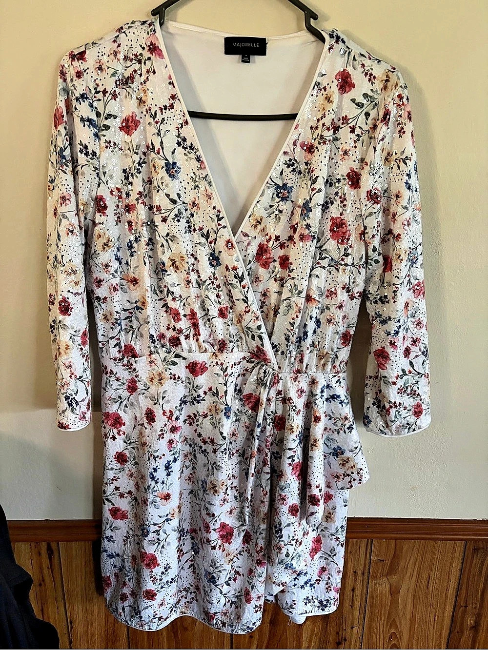 Majorelle Leva Embellished Mini Dress Floral Wrap White & Red Medium